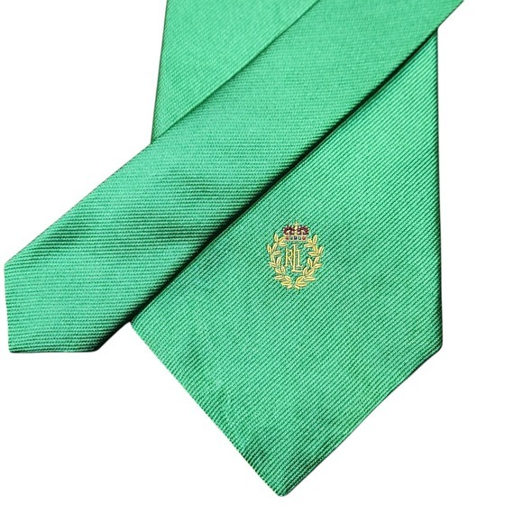 Ralph Lauren Other - Vintage Ralph Lauren  Silk Emerald‎ Green Ribbed Tie Crown Logo